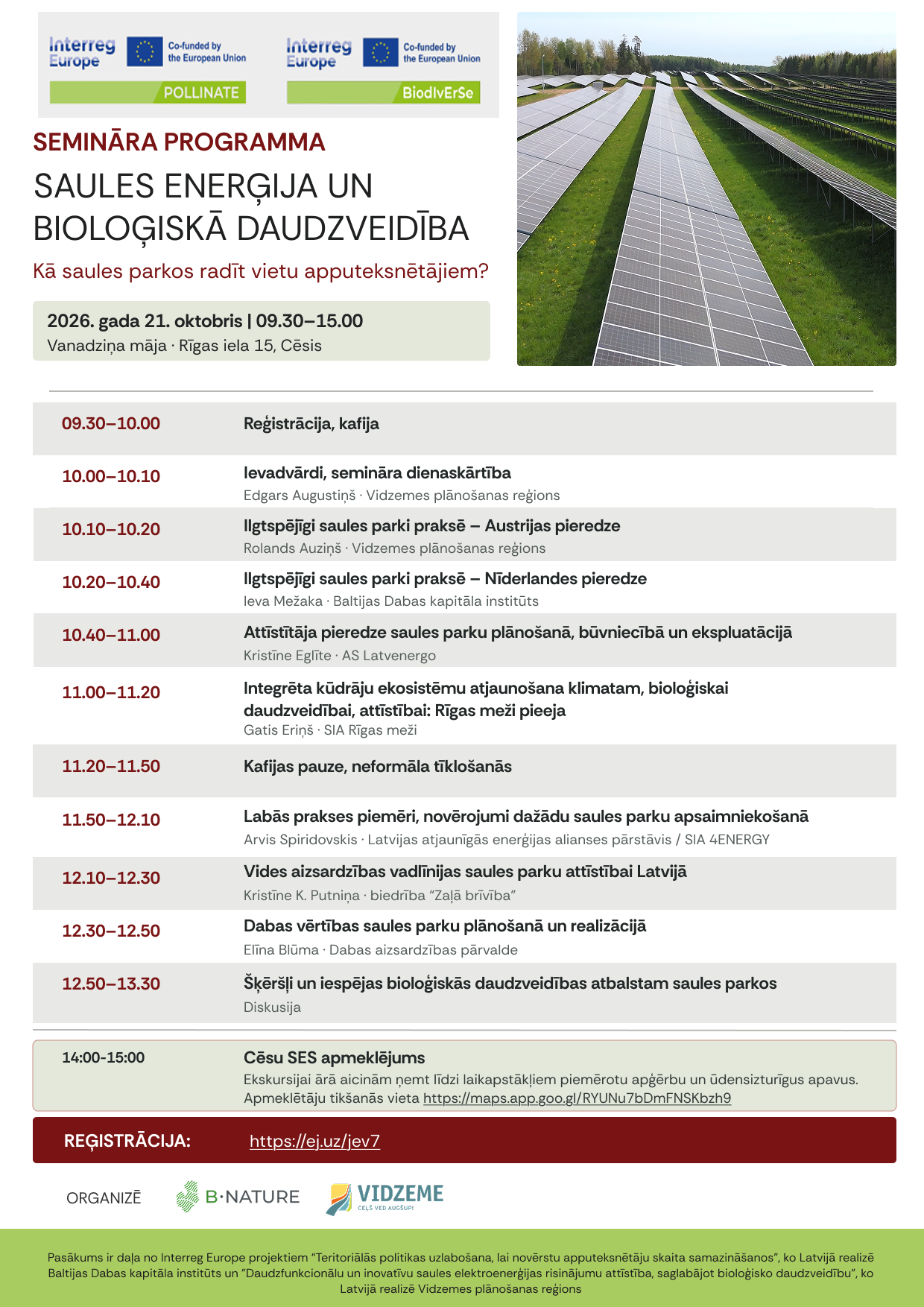 atverta pieteiksanas seminaram saules energija un biologiska daudzveidiba ka saules parkos radit vietu apputeksnetajiem